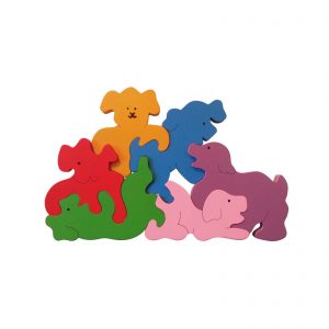 Large dogs wood animal puzzle rainbow colours